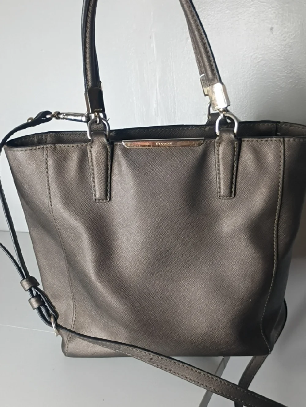 Coach Madison Saffiano Mini North South Tote Bronze Purse Bag